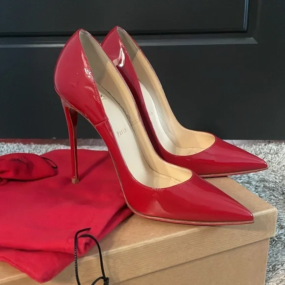 Women’s authentic Christian Louboutin so Kate 120 Patent red heels size 38.5 EUC - Picture 7 of 9